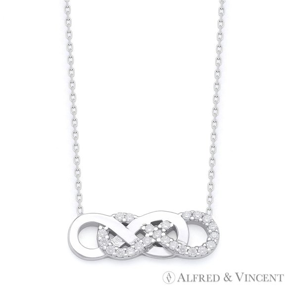 Double-Infinity CZ Crystal Charm Pendant in .925 Sterling Silver w/ Rhodium - Picture 1 of 2